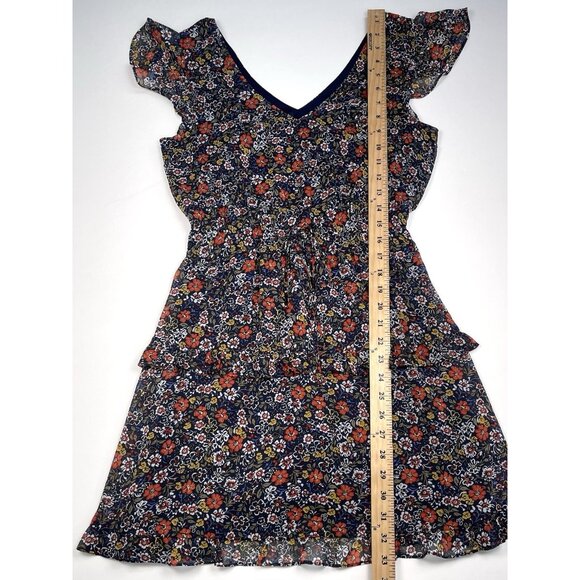 by&by Womens Juniors SMALL Navy Floral Flutter Sleeve Chiffon DRESS NWT NEW - Picture 6 of 10